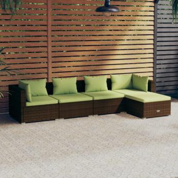 ARDEBO.de - 5-tlg. Garten-Lounge-Set mit Kissen Poly Rattan Braun