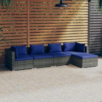 ARDEBO.de - 5-tlg. Garten-Lounge-Set mit Kissen Poly Rattan Grau