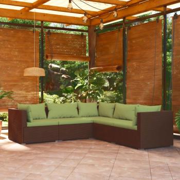 ARDEBO.de - 5-tlg. Garten-Lounge-Set mit Kissen Poly Rattan Braun