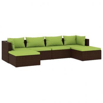 6-tlg. Garten-Lounge-Set mit Auflagen Poly Rattan Braun