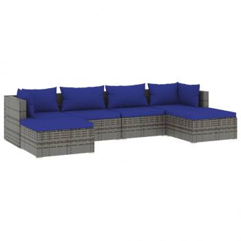 6-tlg. Garten-Lounge-Set mit Kissen Poly Rattan Grau