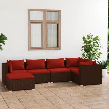 ARDEBO.de - 6-tlg. Garten-Lounge-Set mit Kissen Poly Rattan Braun