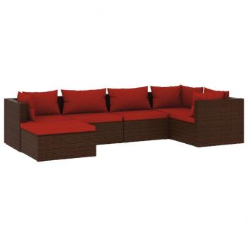 6-tlg. Garten-Lounge-Set mit Kissen Poly Rattan Braun