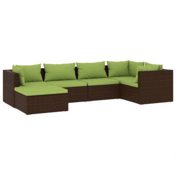 6-tlg. Garten-Lounge-Set mit Auflagen Poly Rattan Braun