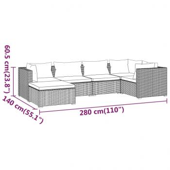 6-tlg. Garten-Lounge-Set mit Auflagen Poly Rattan Braun