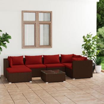 ARDEBO.de - 7-tlg. Garten-Lounge-Set mit Kissen Poly Rattan Braun