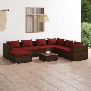 ARDEBO.de - 8-tlg. Garten-Lounge-Set mit Kissen Poly Rattan Braun