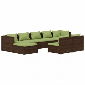 9-tlg. Garten-Lounge-Set mit Kissen Braun Poly Rattan