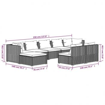 9-tlg. Garten-Lounge-Set mit Kissen Braun Poly Rattan