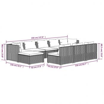 10-tlg. Garten-Lounge-Set mit Kissen Braun Poly Rattan