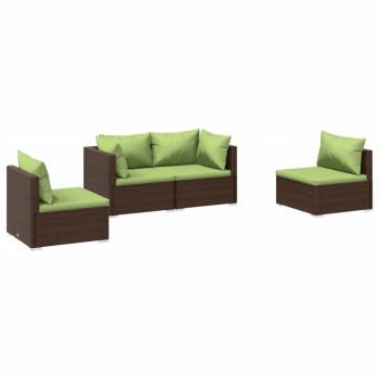 4-tlg. Garten-Lounge-Set mit Auflagen Poly Rattan Braun