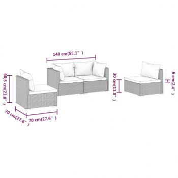 4-tlg. Garten-Lounge-Set mit Kissen Poly Rattan Grau