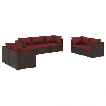 7-tlg. Garten-Lounge-Set mit Kissen Poly Rattan Braun