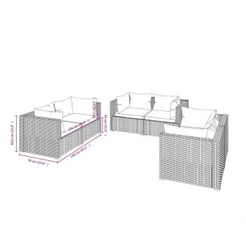 6-tlg. Garten-Lounge-Set mit Auflagen Poly Rattan Braun