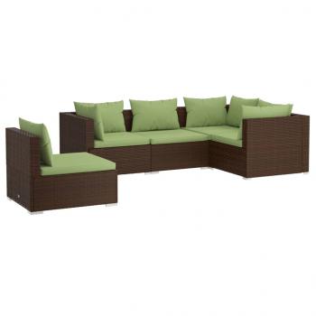 5-tlg. Garten-Lounge-Set mit Kissen Poly Rattan Braun