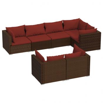 7-tlg. Garten-Lounge-Set mit Kissen Braun Poly Rattan