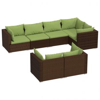 7-tlg. Garten-Lounge-Set mit Kissen Braun Poly Rattan