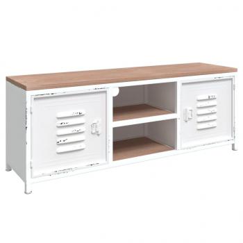 TV-Schrank Weiß 110x30x40 cm Eisen und Massivholz Tanne