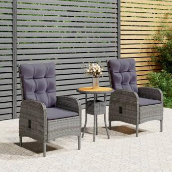 ARDEBO.de - 3-tlg. Garten-Bistro-Set Poly Rattan Grau