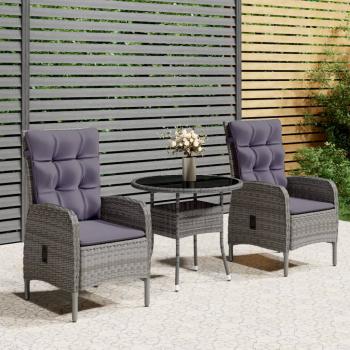 ARDEBO.de - 3-tlg. Garten-Bistro-Set Poly Rattan Grau