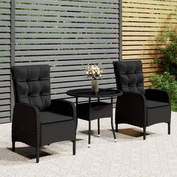 ARDEBO.de - 3-tlg. Garten-Bistro-Set Poly Rattan Schwarz