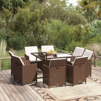 ARDEBO.de - 9-tlg. Garten-Essgruppe mit Kissen Poly Rattan Braun