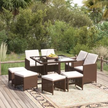 ARDEBO.de - 9-tlg. Garten-Essgruppe mit Kissen Poly Rattan Braun