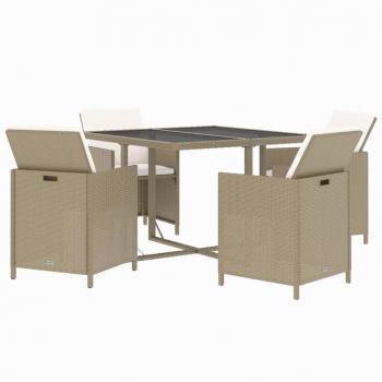 5-tlg. Garten-Essgruppe mit Kissen Poly Rattan Beige