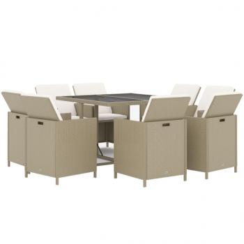 9-tlg. Garten-Essgruppe mit Kissen Poly Rattan Beige