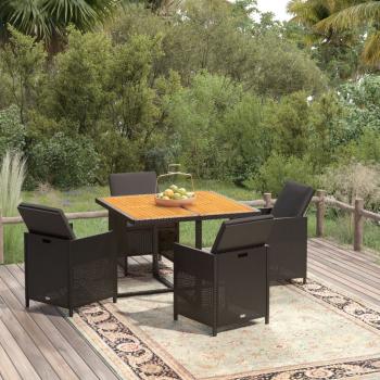 ARDEBO.de - 5-tlg. Garten-Essgruppe mit Kissen Poly Rattan Schwarz