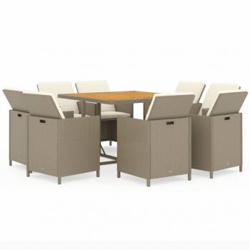 9-tlg. Garten-Essgruppe mit Kissen Poly Rattan Beige