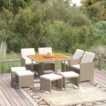 ARDEBO.de - 9-tlg. Garten-Essgruppe mit Kissen Poly Rattan Beige