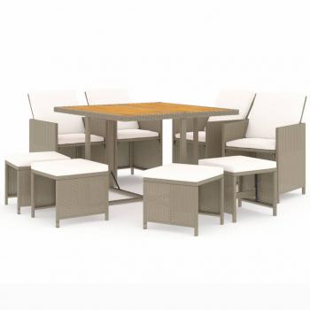 9-tlg. Garten-Essgruppe mit Kissen Poly Rattan Beige