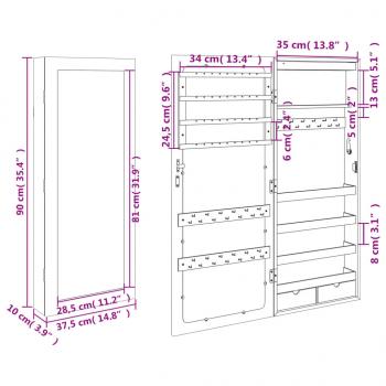 Spiegel-Schmuckschrank mit LED-Beleuchtung Wandmontage Weiß