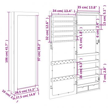 Spiegel-Schmuckschrank mit LED-Beleuchtung Wandmontage Schwarz