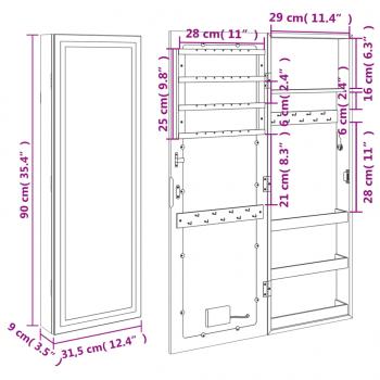 Spiegel-Schmuckschrank mit LED-Beleuchtung Wandmontage Schwarz