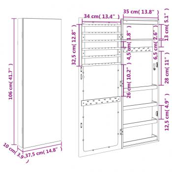 Spiegel-Schmuckschrank mit LED-Beleuchtung Wandmontage Weiß