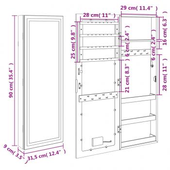 Spiegel-Schmuckschrank mit LED-Beleuchtung Wandmontage Weiß