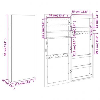 Spiegel-Schmuckschrank mit LED-Beleuchtung Wandmontage Weiß