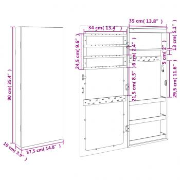 Spiegel-Schmuckschrank mit LED-Beleuchtung Wandmontage Schwarz