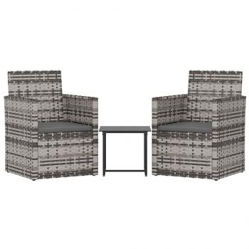 3-tlg. Garten-Lounge-Set mit Kissen Poly Rattan Grau