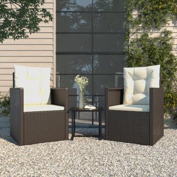 ARDEBO.de - 3-tlg. Garten-Lounge-Set mit Kissen Poly Rattan Schwarz