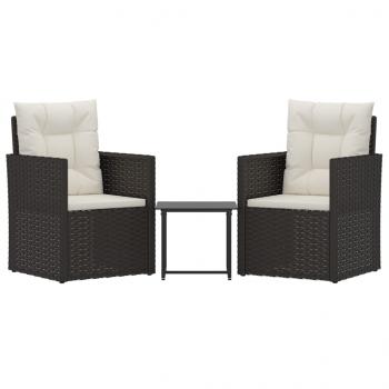 3-tlg. Garten-Lounge-Set mit Kissen Poly Rattan Schwarz