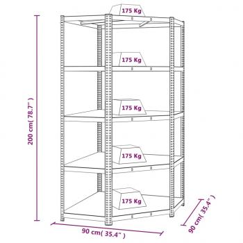 Regale mit 5 Böden 3 Stk. Silbern Stahl & Holzwerkstoff