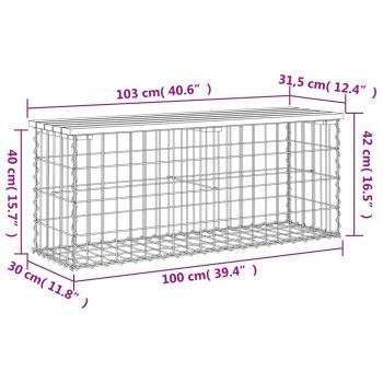 Gartenbank aus Gabionen 103x31,5x42 cm Massivholz Kiefer