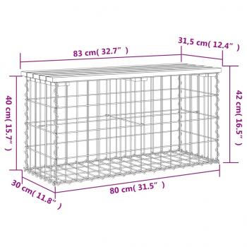 Gartenbank aus Gabionen 83x31,5x42 cm Massivholz Kiefer