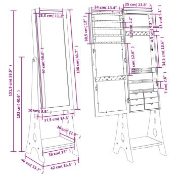 Schmuckschrank mit Spiegel & LED-Beleuchtung Freistehend