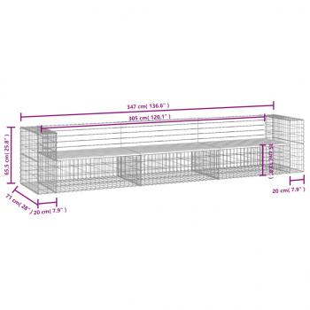 Gartenbank aus Gabionen 347x71x65,5 cm Massivholz Kiefer