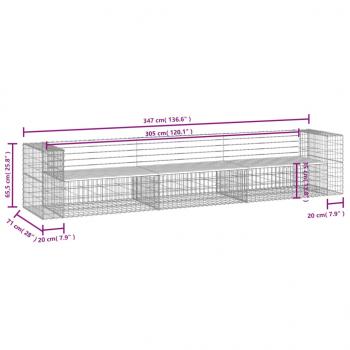 Gartenbank aus Gabionen 347x71x65,5 cm Massivholz Douglasie