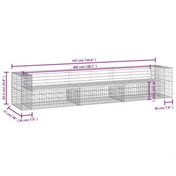 Gartenbank aus Gabionen 347x71x65,5 cm Kiefernholz Imprägniert